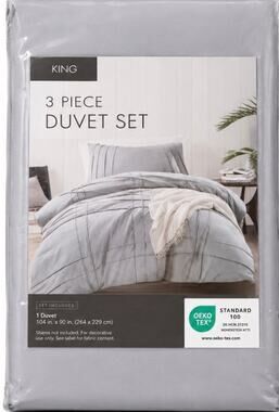 NEW King 3 Piece Duvet Set Light Gray Modern Bedding